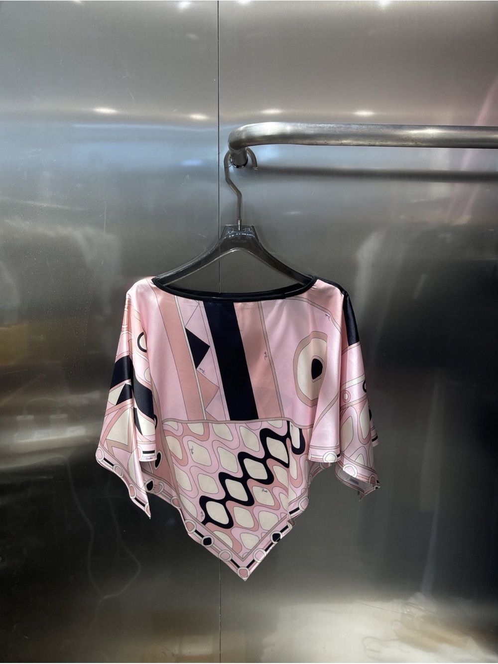Emilio Pucci Pink and Navy Geometric Silk Handkerchief Hem Camisole